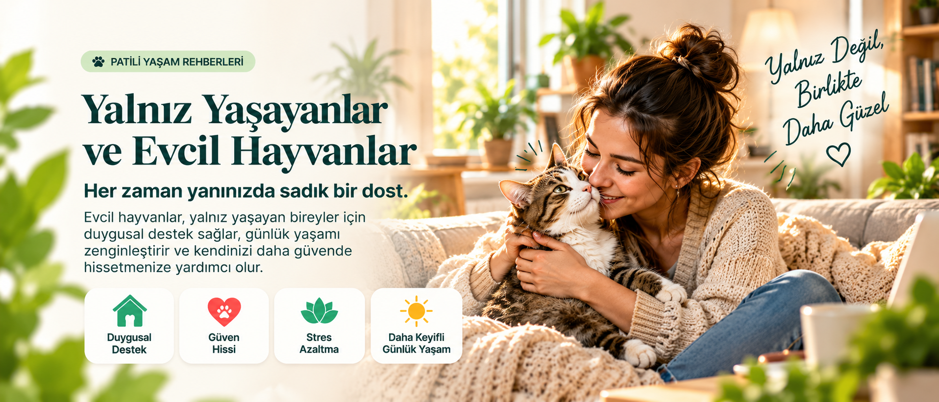 Patili Yaşam rehberleri: Yalnız Yaşayanlar ve Evcil Hayvanlar. Her zaman yanınızda sadık bir dost; duygusal destek, güven hissi, stres azaltma ve daha keyifli günlük yaşam.