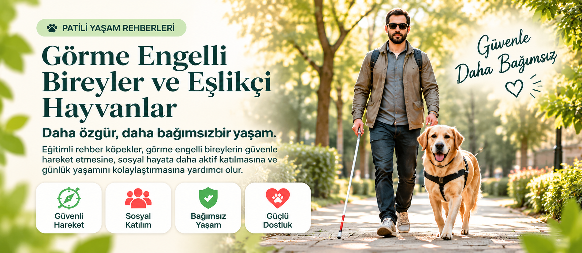 Patili Yaşam rehberleri: Görme Engelli Bireyler ve Eşlikçi Hayvanlar. Daha özgür, daha bağımsız bir yaşam; güvenli hareket, sosyal katılım, bağımsız yaşam ve güçlü dostluk.